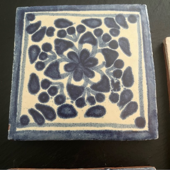 Mexican Hand Painted Terra-Cotta Talavera Vintage Tiles Set of 3 - Picture 3 of 10